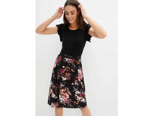 B.P.C sukienka 2w1 czarna w kolorowe kwiaty ^36/38