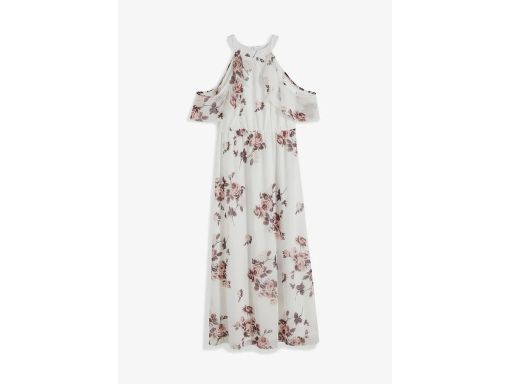 B.P.C długa sukienka siateczkowa śmietankowa w kwiaty r.36/38