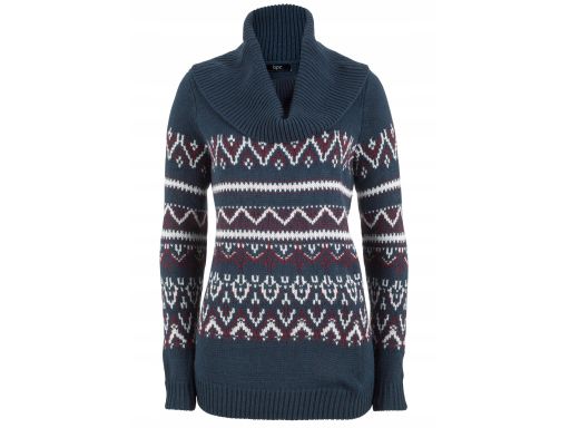 B.P.C granatowy sweter we wzór norweski z szerokim golfem 36/38