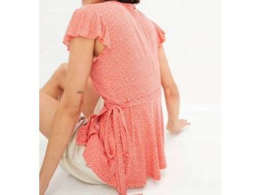 B.P.C bluzka damska kopertowa koralowa we wzorek r.32/34