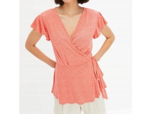 B.P.C bluzka damska kopertowa koralowa we wzorek r.32/34