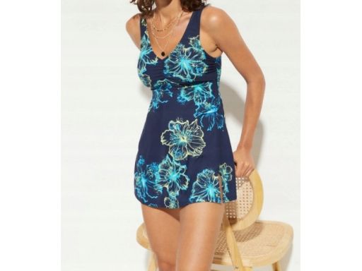 B.P.C granatowa sukienka kąpielowa we wzory 56.