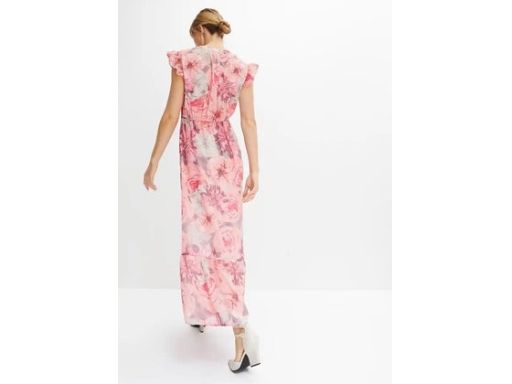 B.P.C sukienka szyfonowa z falbankami w kwiaty długa r.36