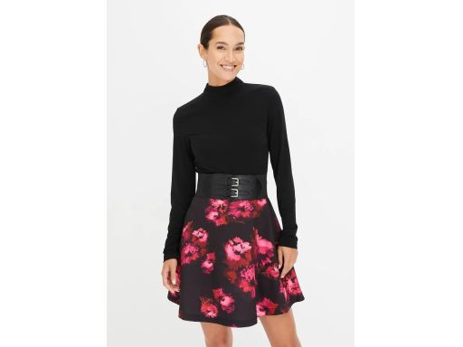 B.P.C sukienka efekt 2w1 czarna w kwiaty z szerokim paskiem 40/42.