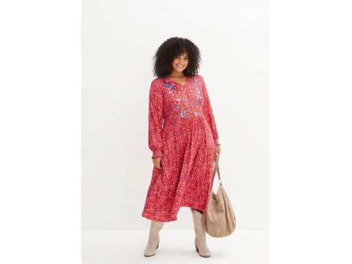B.P.C Czerwona sukienka w drobne kwiatuszki midi ^40/42