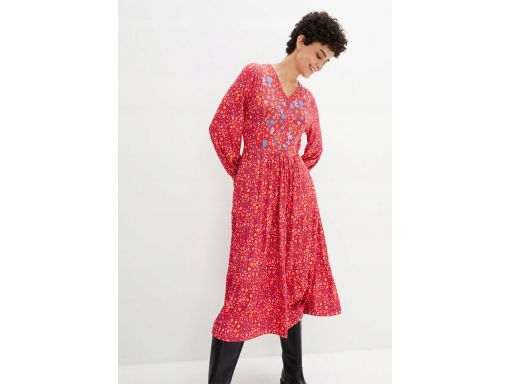 B.P.C Czerwona sukienka w drobne kwiatuszki midi ^40/42