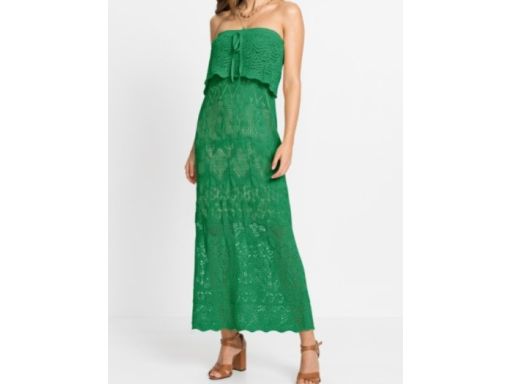 B.P.C sukienka koronkowa dzianinowa ażurowa bandeau zielona 36/38.