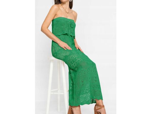 B.P.C sukienka koronkowa dzianinowa ażurowa bandeau zielona 36/38.
