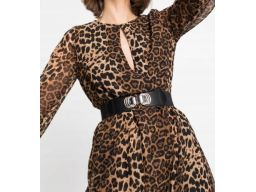 B.P.C pasek z gumy czarny z ozdobną, srebrną klamrą r.105 cm