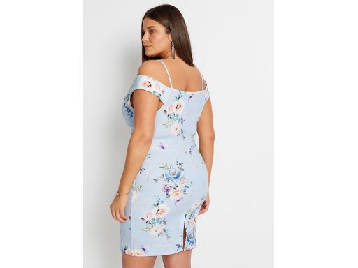 B.P.C błękitna sukienka w kwiaty z odkrytymi ramionami 48/50.