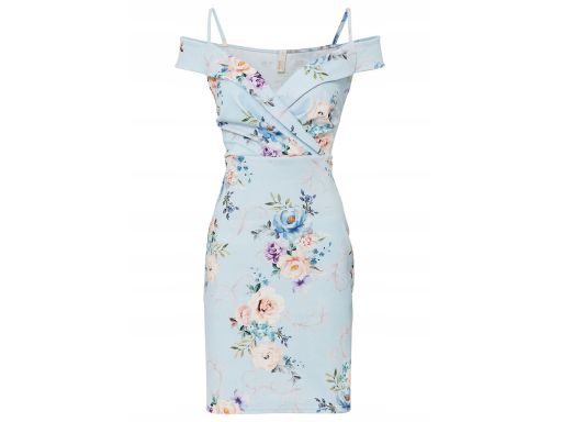 B.P.C błękitna sukienka w kwiaty z odkrytymi ramionami 48/50.