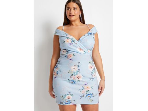 B.P.C błękitna sukienka w kwiaty z odkrytymi ramionami 48/50.