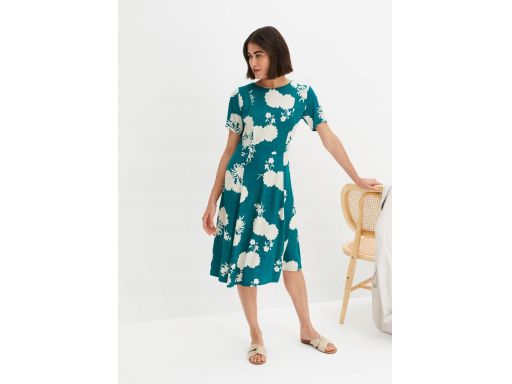 B.P.C sukienka zielona w beżowe kwiaty ^38