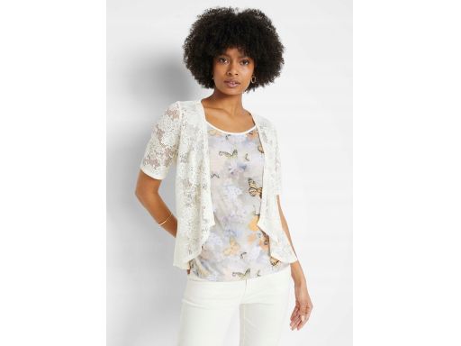 B.P.C bluzka 2w1 - bluzka w motylki z wszytym wdziankiem koronkowym 48