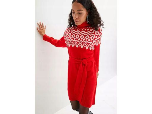 B.P.C sukienka dzianinowa czerwona z białym wzorem ^44/46