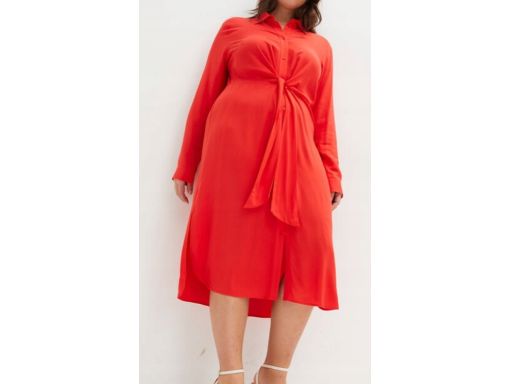 B.P.C czerwona sukienka koszulowa midi z przewiązaniem 52.