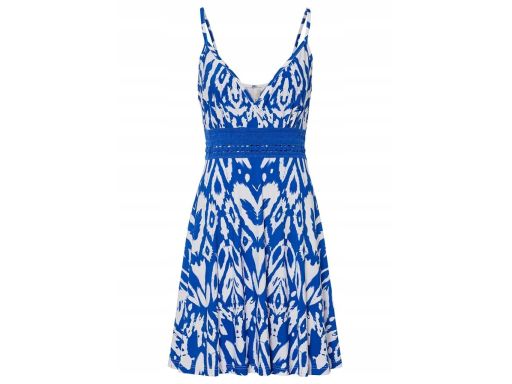 B.P.C letnia sukienka z nadrukiem i ażurowym paskiem niebieska ^44/46