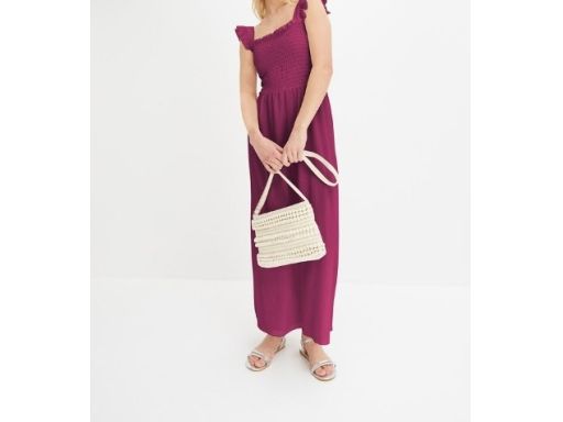 B.P.C sukienka maxi krepowana bordowo-fioletowa r.36/38