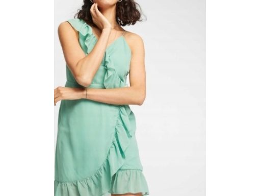 B.P.C. sukienka szyfon falbany kopertowa szałwiowa r.46