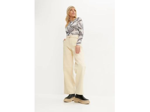 B.P.C spodnie twillowe patchworkowe beżowe z paskiem r.48