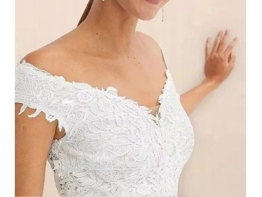 B.P.C suknia ślubna śmietankowa carmen z koronką r.38