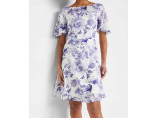 B.P.C sukienka szyfonowa niebiesko-śmietankowa w kwiaty 48.