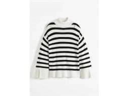 B.P.C sweter oversize śmietankowy w czarne paski 48/50.