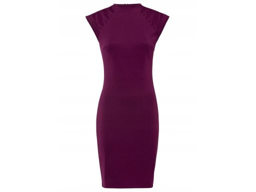 B.P.C dopasowana sukienka haft laserowy śliwkowa 40/42.