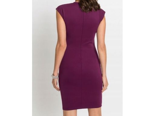 B.P.C dopasowana sukienka haft laserowy śliwkowa 40/42.