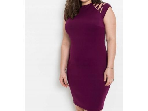 B.P.C dopasowana sukienka haft laserowy śliwkowa 40/42.