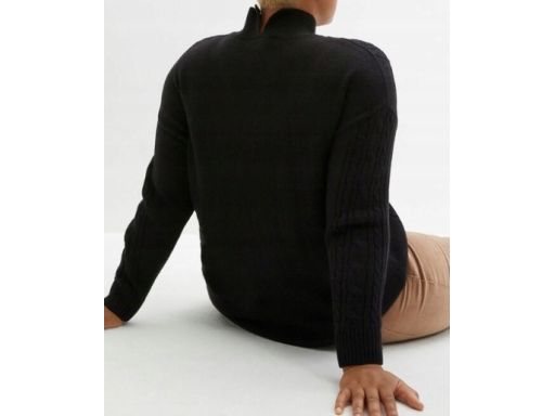 B.P.C sweter czarny dłuższy z warkoczami i stójką 36/38.