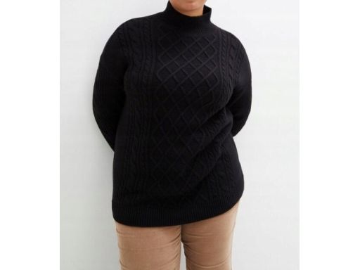 B.P.C sweter czarny dłuższy z warkoczami i stójką 36/38.