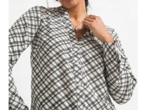 B.P.C biała bluzka z długim rękawem w kratkę 40