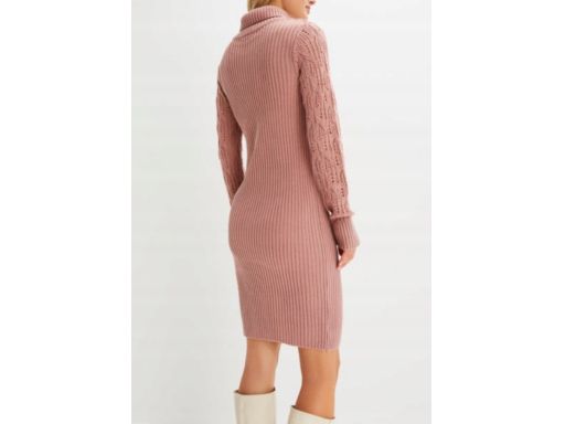 B.P.C sukienka dzianinowa przydymiony róż z wycięciem w dekolcie ^40/4