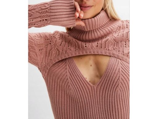 B.P.C sukienka dzianinowa przydymiony róż z wycięciem w dekolcie ^40/4