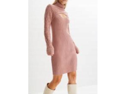 B.P.C sukienka dzianinowa przydymiony róż z wycięciem w dekolcie ^40/4