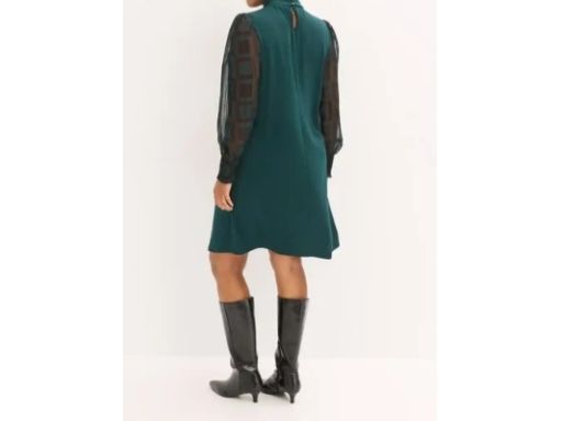 B.P.C sukienka butelkowa zieleń z szyfonowymi rękawami r.48/50