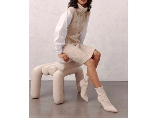 B.P.C sukienka beżowa dzianinowa z golfem 2w1 z koszulowymi rękawami 4