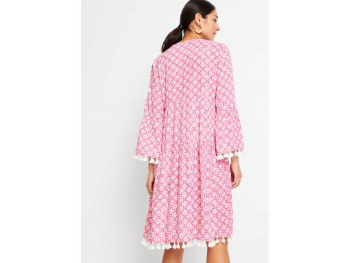 B.P.C sukienka tunikowa we wzory z frędzlami boho różowa r.36