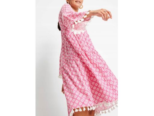 B.P.C sukienka tunikowa we wzory z frędzlami boho różowa r.36