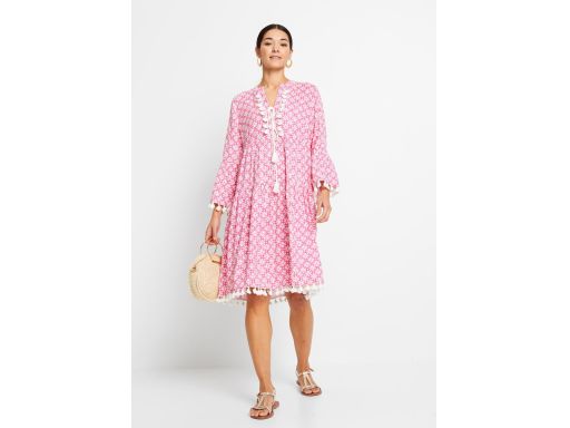 B.P.C sukienka tunikowa we wzory z frędzlami boho różowa r.36