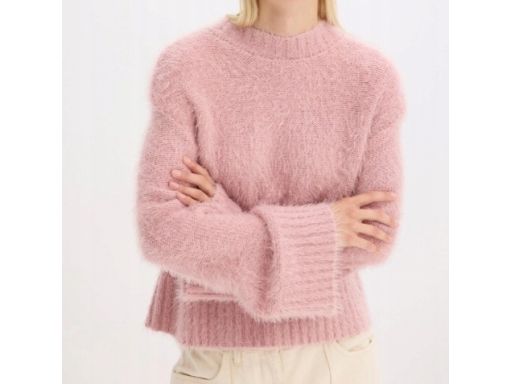 B.P.C włochaty sweter różowy z przędzy piórkowej 32/34.