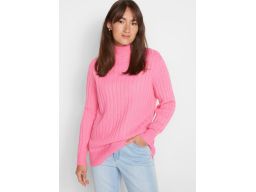 B.P.C różowy sweter prążkowany ze stójką ^40/42
