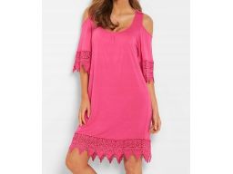 B.P.C sukienka tunika plażowa odkryte ramiona różowa z koronką ^44/46