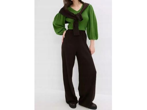 B.P.C bluzka dzianinowa zielona z balonowymi rękawami 3/4 r.44/46