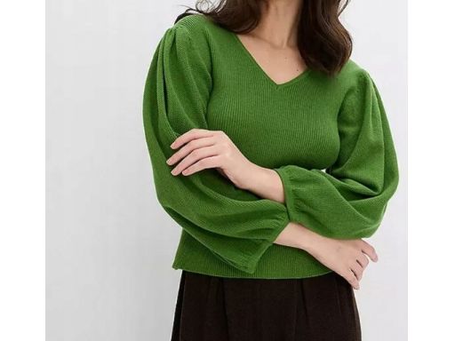 B.P.C bluzka dzianinowa zielona z balonowymi rękawami 3/4 r.44/46