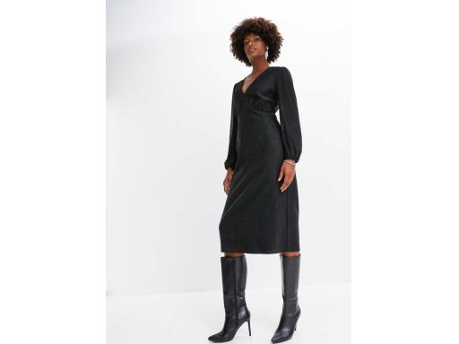 B.P.C sukienka duży dekolt z efektem brokatu midi czarna 36/38.