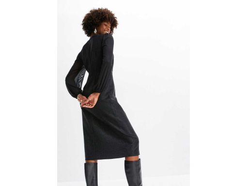 B.P.C sukienka duży dekolt z efektem brokatu midi czarna 36/38.