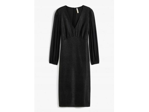 B.P.C sukienka duży dekolt z efektem brokatu midi czarna 36/38.