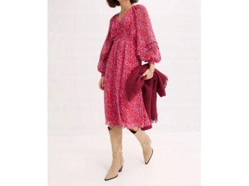 B.P.C wzorzysta sukienka midi połyskująca czerwono-fioletowa r.40